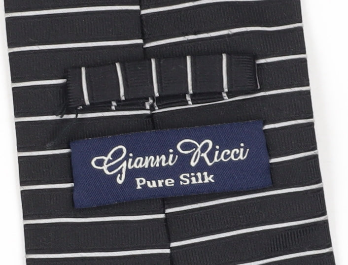 Gianni Ricci Men's Black Striped Silk Tie, Excellent Condition