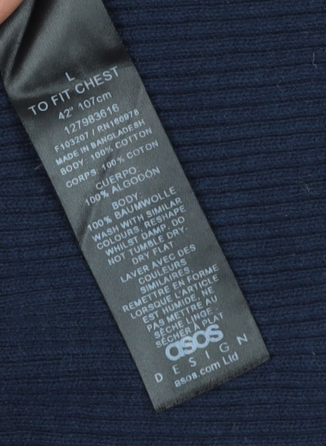 ASOS DESIGN Men's Blue Collared Knit Pullover Size L