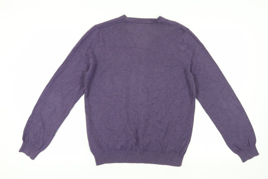 Marks and Spencer Men's Purple V-Neck Cotton Jumper M