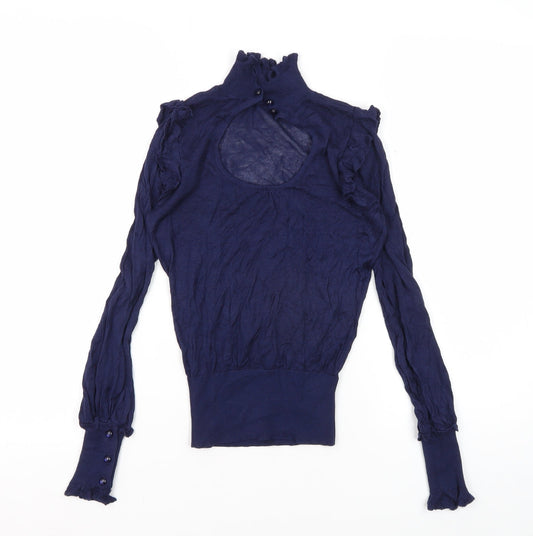 Miss Selfridge Women's Blue Mock Neck Blouse, Size 6