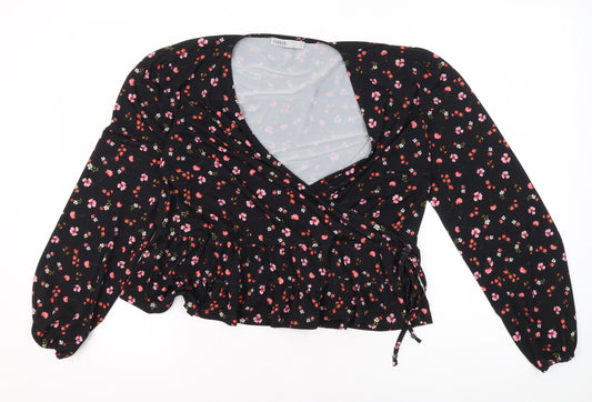 Womens UK Size L Oasis Black Wrap Blouse