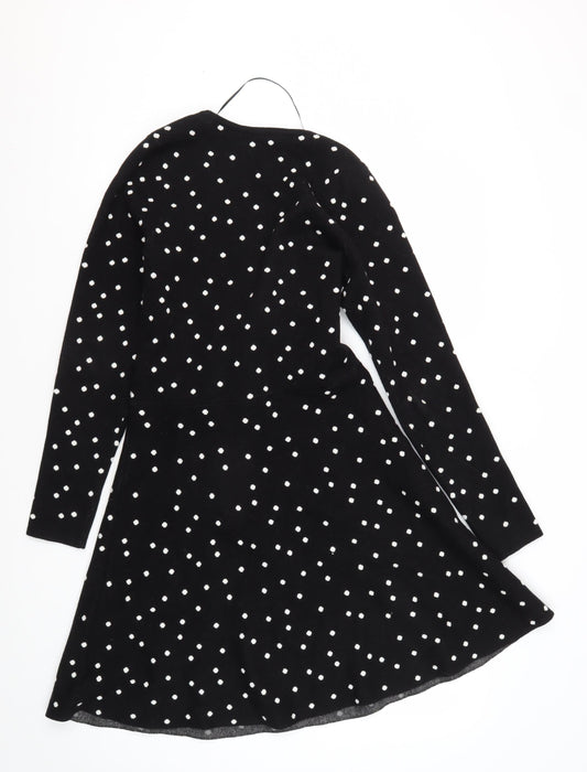 Oasis Women's Black A-Line Polka Dot Dress Small