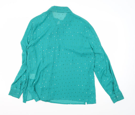 EWM Women's Green Sequin Button-Up - Size 16