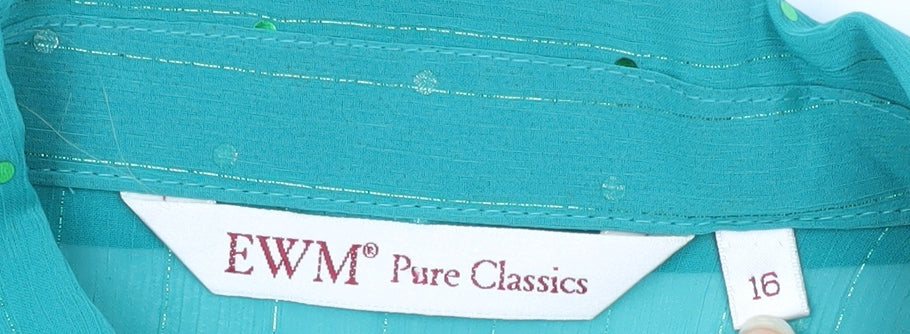 Womens UK Size 16 EWM Pure Classics Green Basic Button-Up