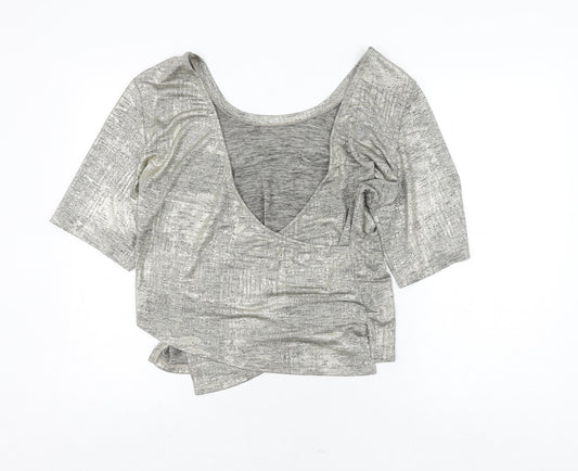 Womens UK Size 14 River Island Grey Cropped Blouse
