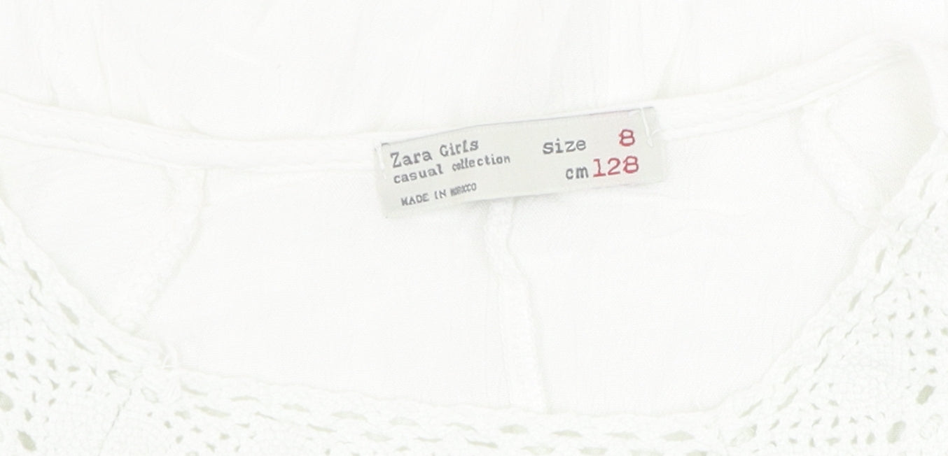 Zara Girls White Blouse 7-8 Years Casual Crochet Accents