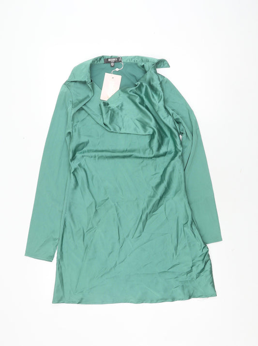 Additional front view of Missguided Petite Green Long Sleeve Dress, size 4