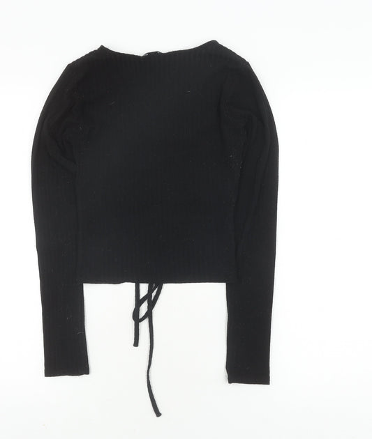 Womens UK Size 10 New Look Black Cropped T-Shirt