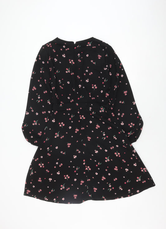 Dorothy Perkins Women's Black Floral A-Line Dress Size 10