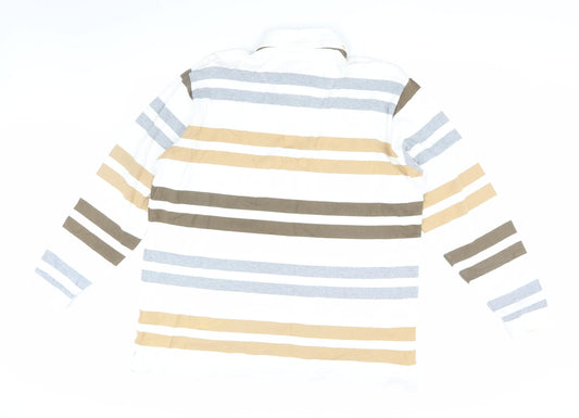 Cotton Traders Men's Beige Striped Polo Shirt XL