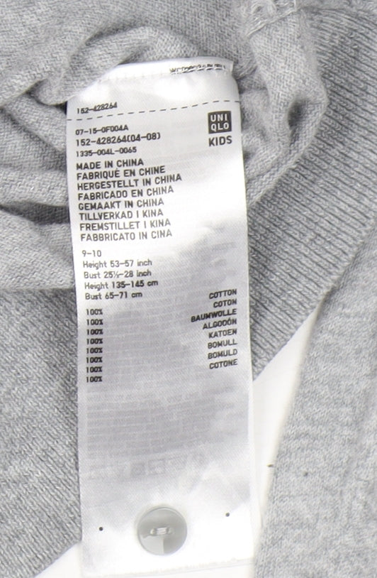 Uniqlo Girls Grey Cardigan 9-10 Years Cotton Buttoned