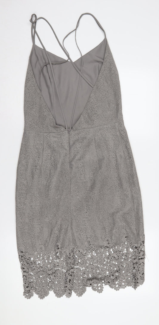 Next Women's Grey Lace Slip Dress Size 12 Tall