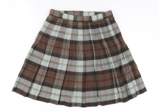Marks and Spencer Women's Brown Check Pleated Skirt, Size 10