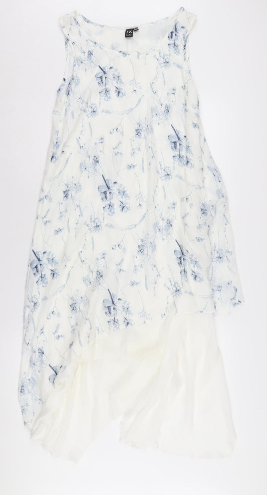 Additional front view of Izabel London White Floral Asymmetric Dress, size 8