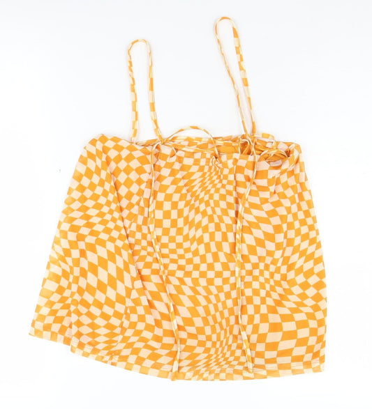 Bershka Women's Orange Check Camisole Top Size 12
