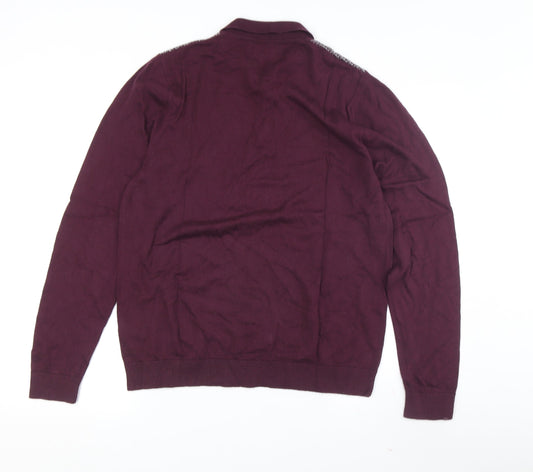 Marks and Spencer Men's Purple Collared Pullover Jumper M