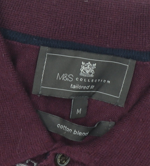 Marks and Spencer Men's Purple Collared Pullover Jumper M