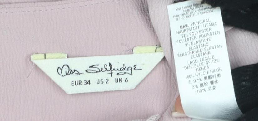 Miss Selfridge Women's Pink Lace Accent Blouse Size 6