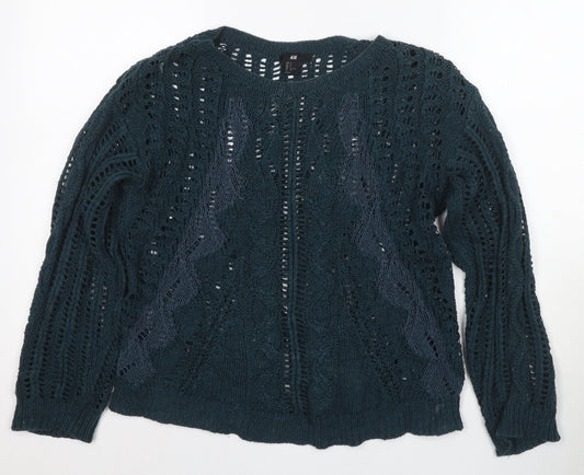 H&M Women's Green Pullover Jumper, Size S, Crew Neck