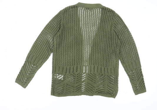 Damart Women's Green Open-Knit Cardigan V-Neck S