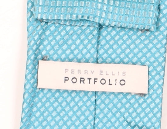 Perry Ellis Aqua Slim Silk Men's Tie Geometric Pattern