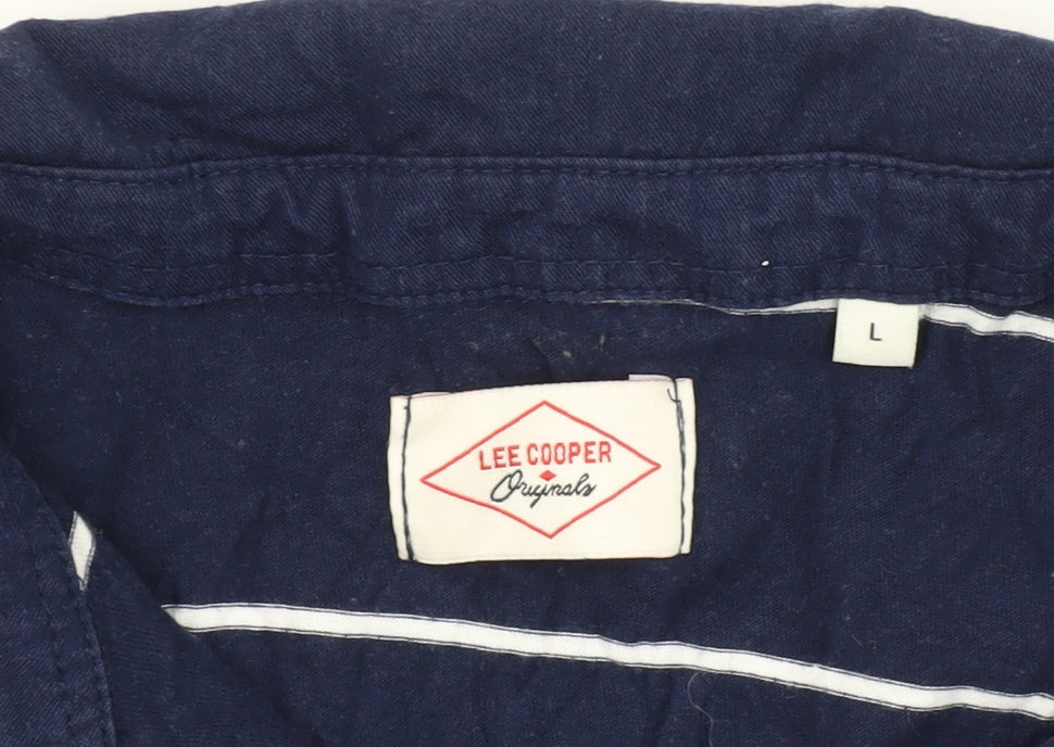 Lee Cooper Men's Blue Striped Polo Shirt L