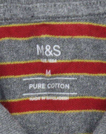 Marks and Spencer Men's Grey Striped Polo M