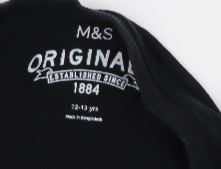 Marks and Spencer Boys Black T-Shirt 12-13 Years with Pocket