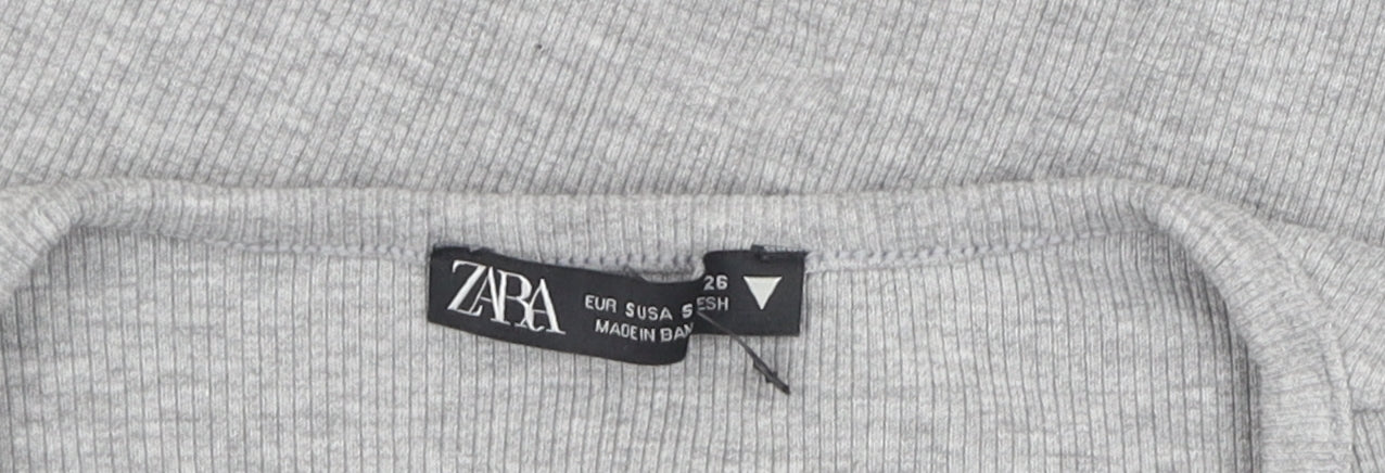 Womens UK Size 26 Zara Grey Cropped Button-Up
