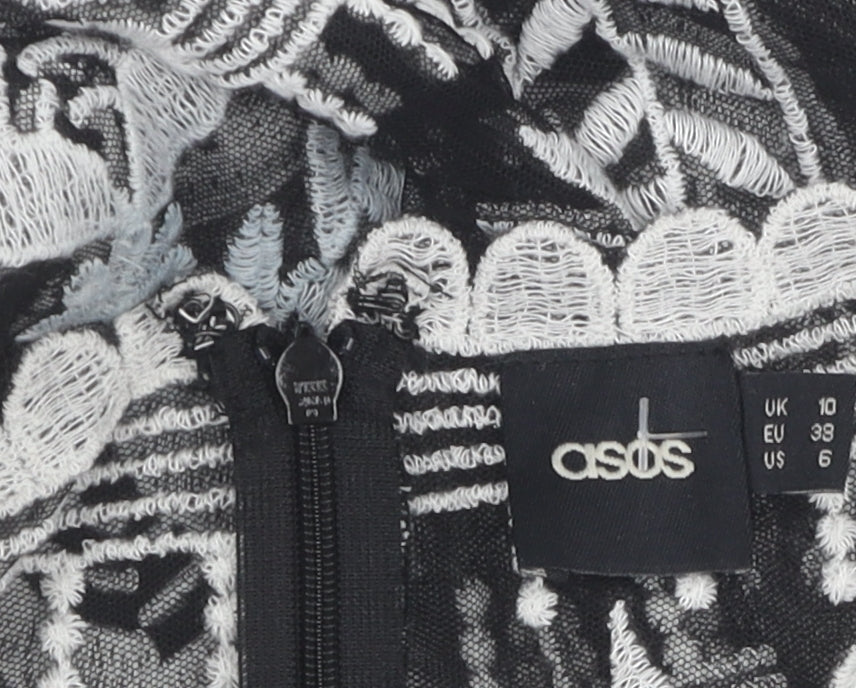 Close-up detail of ASOS Women's Black Knee Length Sheath Dress, size 10
