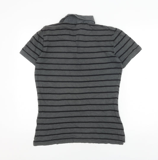 Diesel Men's Grey Striped Polo Shirt S Casual