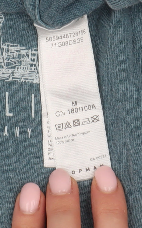 Topman Men's Blue Medium Cotton Crew Neck T-Shirt