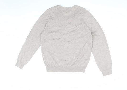 Marks and Spencer Men's Beige Wool V-Neck Pullover Jumper