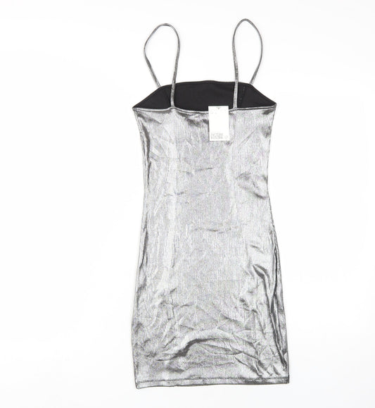 H&M Women Silver Slip Dress Size 6 Party Wear
