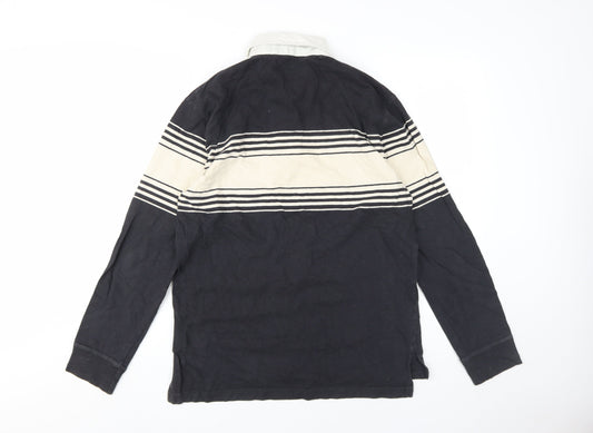 Gap Men's Black Striped Polo, Size M, Cotton Long Sleeve