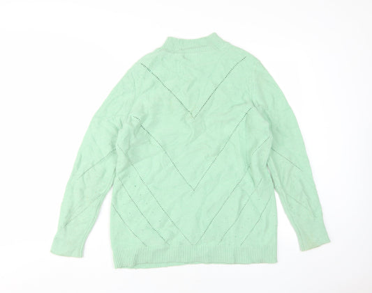 Damart Women's Mock Neck Green Jumper, Size M, Geometric Knit