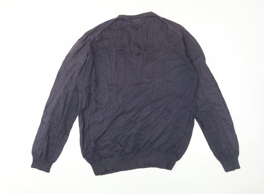 John Lewis Men's Blue Cotton Cashmere Pullover, L