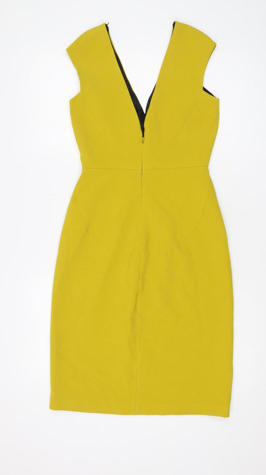 Zara Woman Yellow Pencil Dress S V-Neck Cocktail