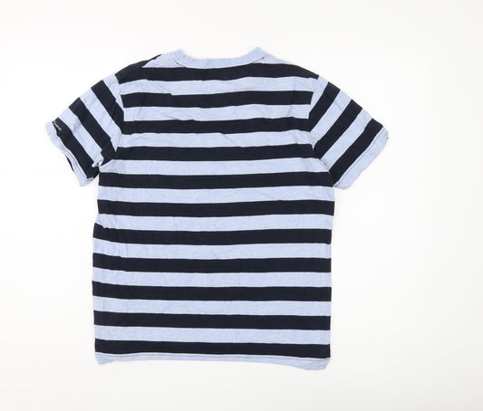 Ben Sherman Unisex Blue Striped T-Shirt S, Crew Neck