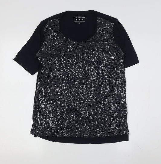 Additional front view of Canda Women's Black Sequin T-Shirt, size S, Casual Wear