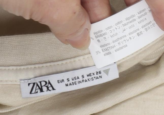 Zara Men's Beige Short Sleeve Crew Neck T-Shirt S