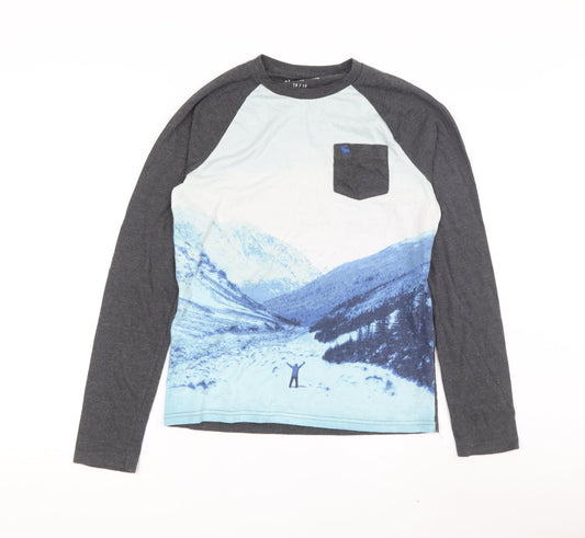 Abercrombie & Fitch Boys Grey & Blue Graphic Print Long Sleeve T-Shirt
