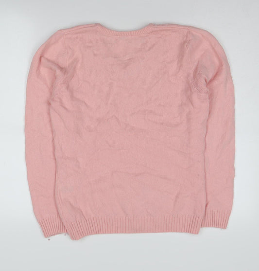 Green Lamb Women's Pink V-Neck Wool Blend Pullover Jumper