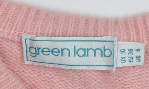 Green Lamb Women's Pink V-Neck Wool Blend Pullover Jumper