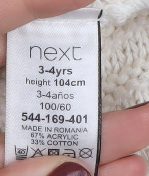 Next Girls Ivory Cape Jumper 3-4 Years Acrylic Cotton