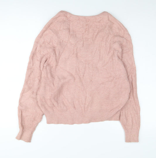 PULL&BEAR Women's Pink V-Neck Pullover S