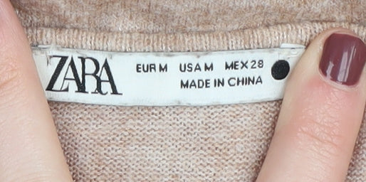 Womens UK Size M Zara Beige Cardigan Jumper