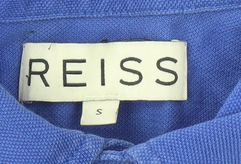 Reiss Men's Blue Cotton Polo Shirt S Short Sleeve