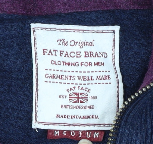 Fat Face Men's Blue M Full Zip Chunky-Knit Jumper