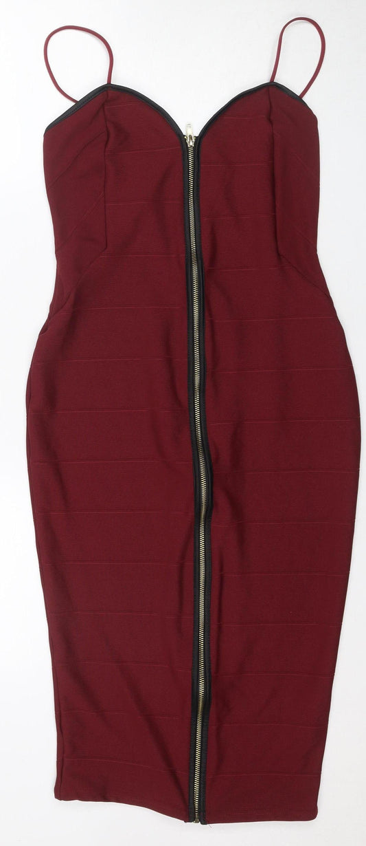 Boohoo Women's Red Bodycon Dress Size 12 Zip Detail